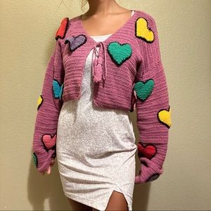 purple shop fluffy heart crochet cardigan size small